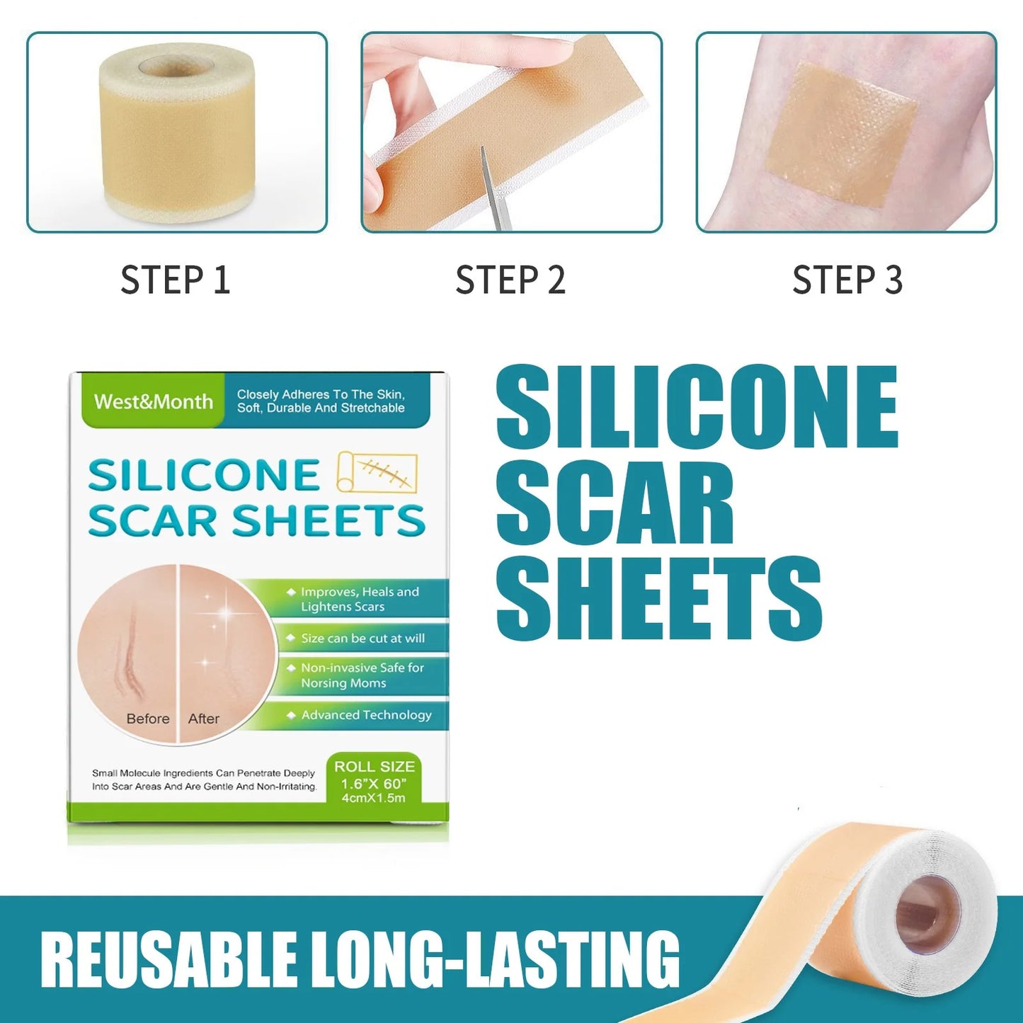 Sooleno™ – Feuille en silicone pour cicatrice, acné et ridule